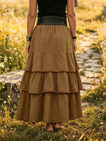 Women's Solid Tiered Crinkled Cotton Maxi Skirt
