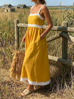 Sunlit Meadow Mustard Linen Midi Dress