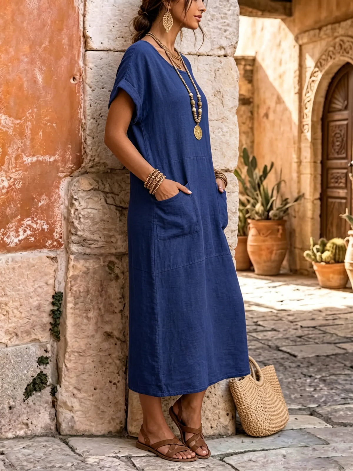 Women's Linen-Blend Pocket Dress