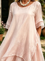 Solid Flow Double Layer Flounce Sleeve Irregular Hem Maxi Dress