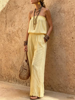 Women's Strapless Lace-Trim Wide-Leg Jumpsuit