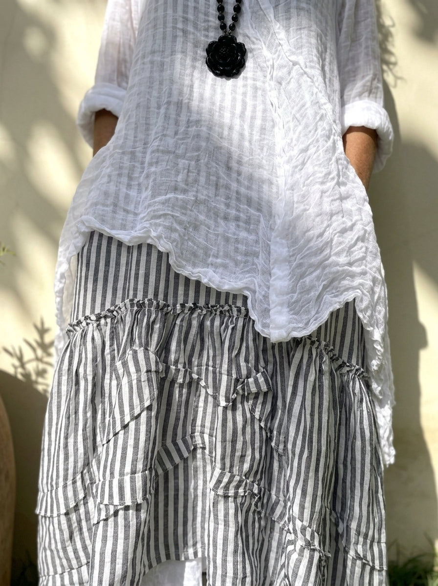 Women’s Two-piece Cotton Linen Outfit, Striped Midi Dress And Irregular Tunic Top