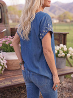 Vintage Art Comfortable Summer Fabrics Denim Ruffled Shirt