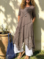 Women’s Cotton Boho Lace Patchwork Irregular Long Tunic Dress With Pockets