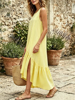 Women Solid Split Hanky Hem Sleeveless Midi Dress