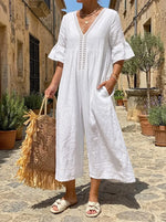 Ivory Whisper Lace-Trim Wide Leg Jumpsuit