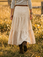 Women's Solid Tiered Linen-Blend Flared Maxi Skirt