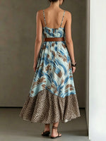 Women's Ink Leopard Print Patchwork Slip Maxi Dress