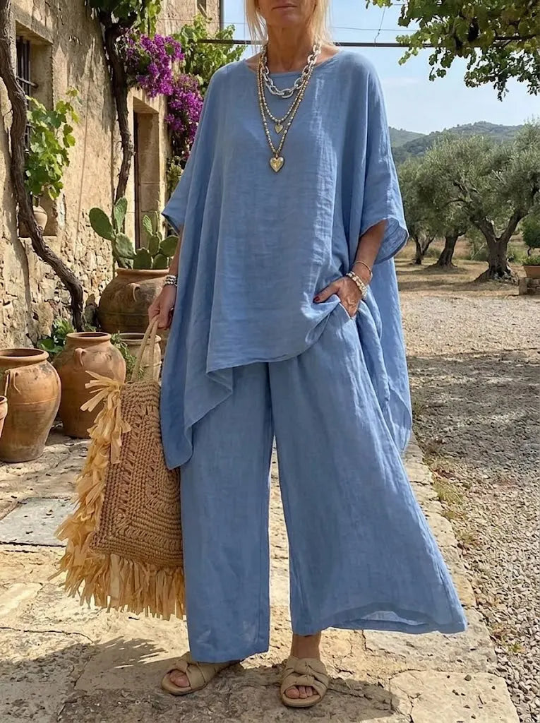 Coastal Horizon Oversized Linen Two-Piece Set