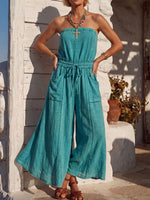 Vintage Art Comfortable Summer Fabrics Sleeveless Elastic Cotton Linen Blend Jumpsuit