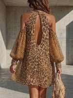 Women's Off-shoulder Leopard Print Chiffon Dress