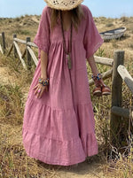 Vintage Rose Bohemian V-Neck Maxi Dress