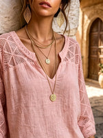Women's Lace-Trim Boho Blouse