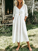 Women’s Casual Cotton Lace Collar Trim V Neck Pocket Dress