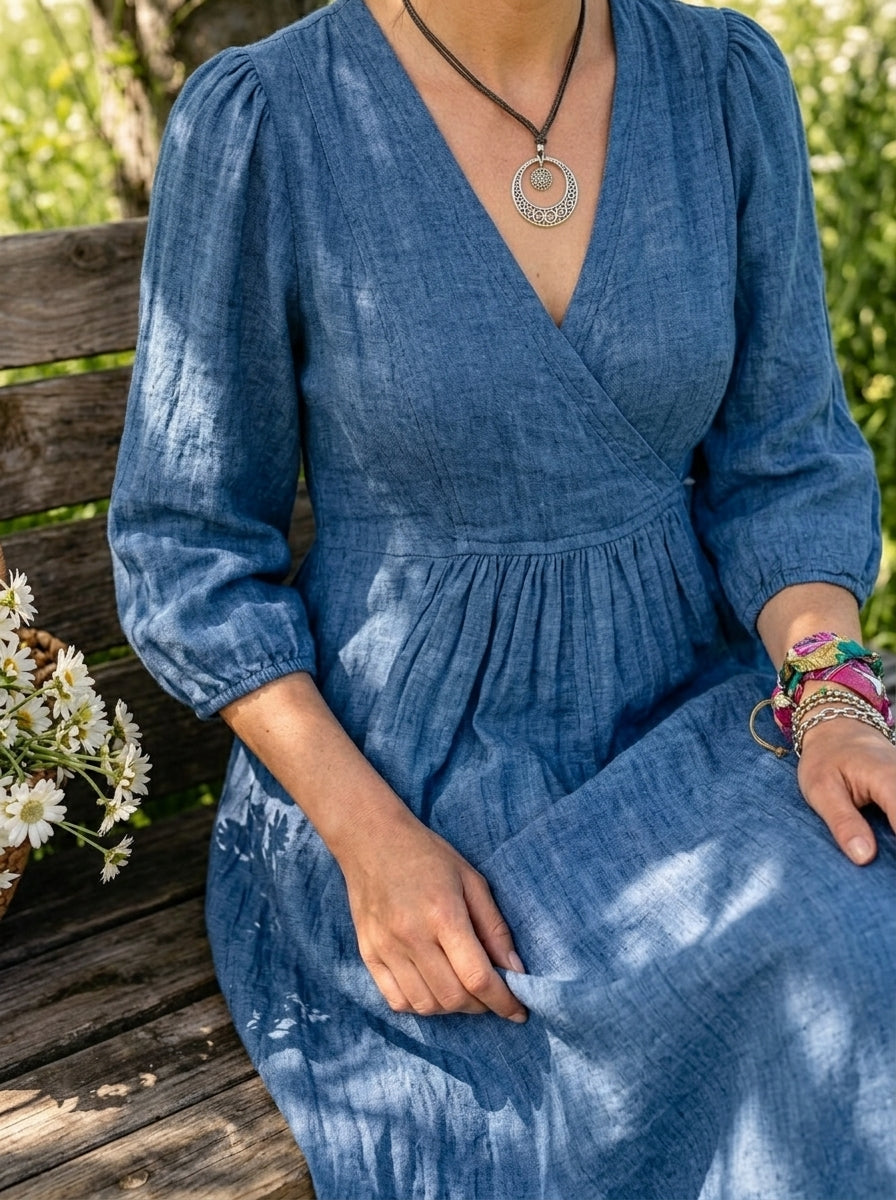 Women’s Casual Cotton V-neck Pocket Maxi Dress