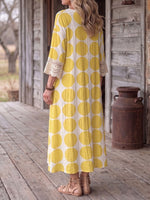 Vintage Art Comfortable Summer Fabrics Cotton Linen Patchwork Lace Dress