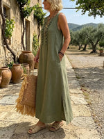 Women's Olive Green Tassel Detail Maxi Dress