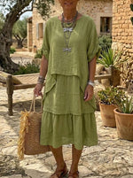 Women's Olive Green Tiered Midi Dress