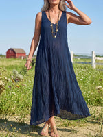 Vintage Art Comfortable Summer Fabrics Cotton Linen Blend Dress