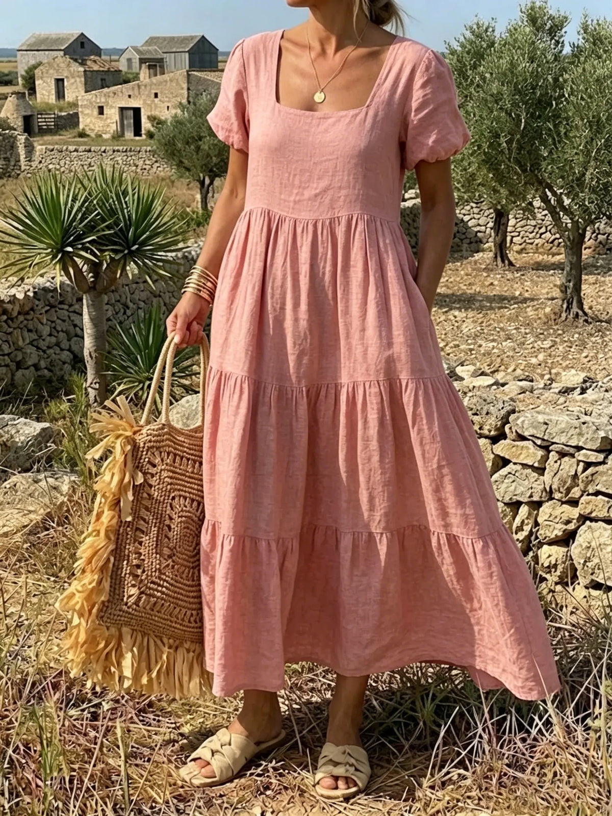 Prairie Rose Square-Neck Tiered Maxi Dress