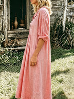 Women’s Casual Cotton And Linen Bottom Pocket Dress
