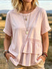 Women’s Round Neck Rolled Cuff Layered Ruffle Hem Casual Blouse