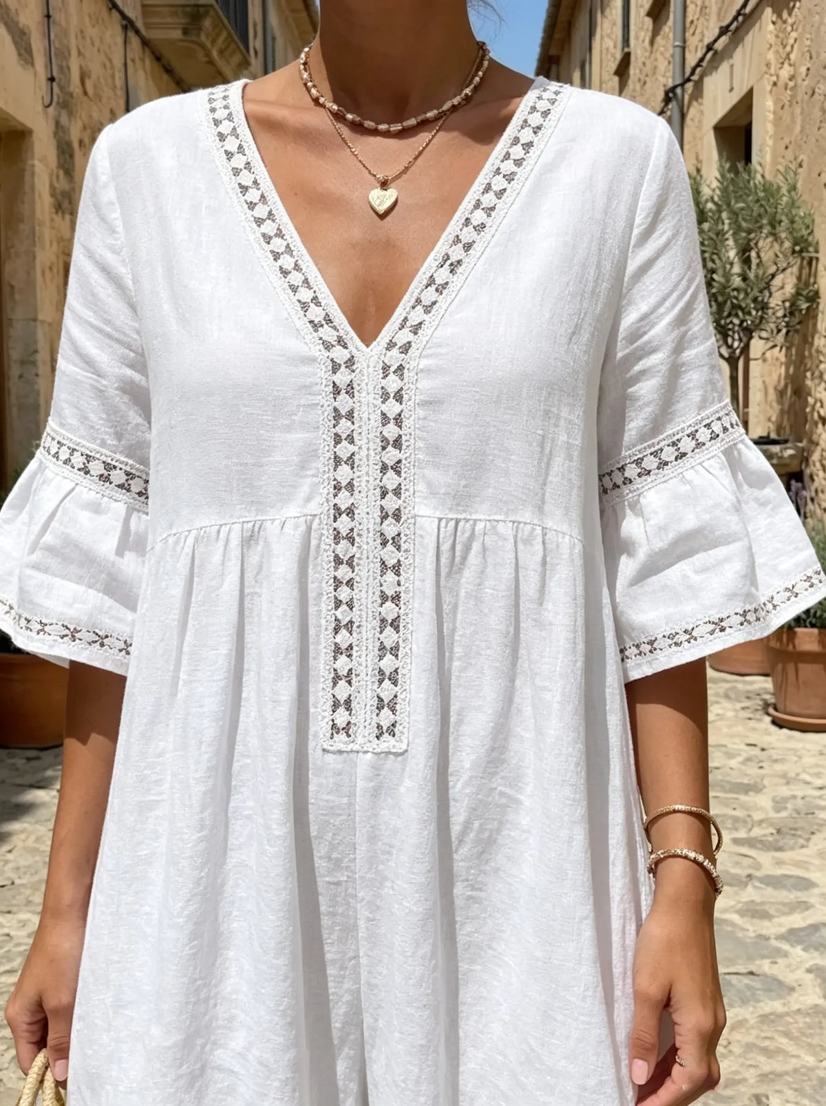 Ivory Whisper Lace-Trim Wide Leg Jumpsuit