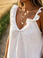 Women’s Casual Cotton Ruffled Hem V Neck Pocket Dress