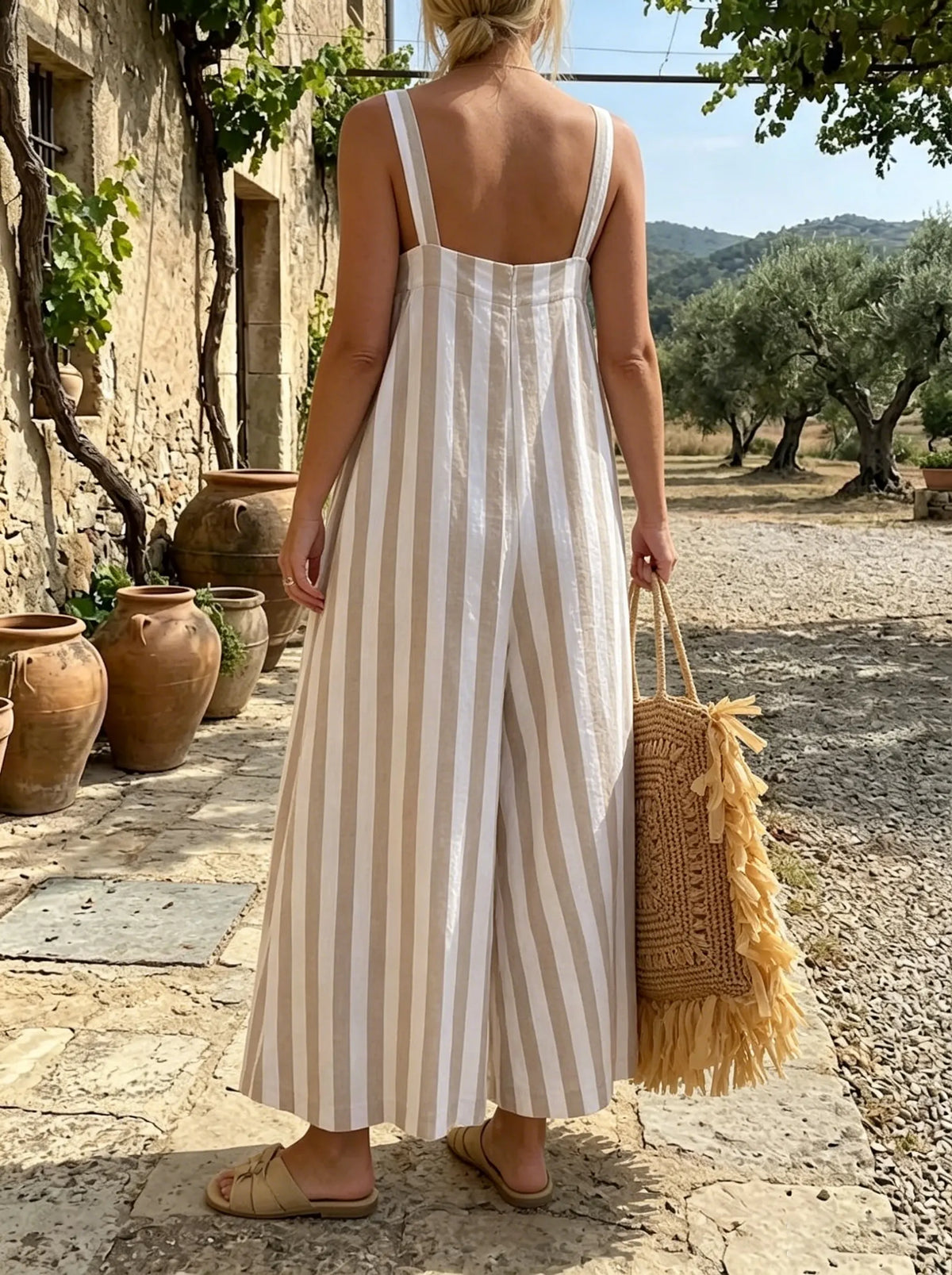 Mediterranean Breeze Striped Wide-Leg Jumpsuit