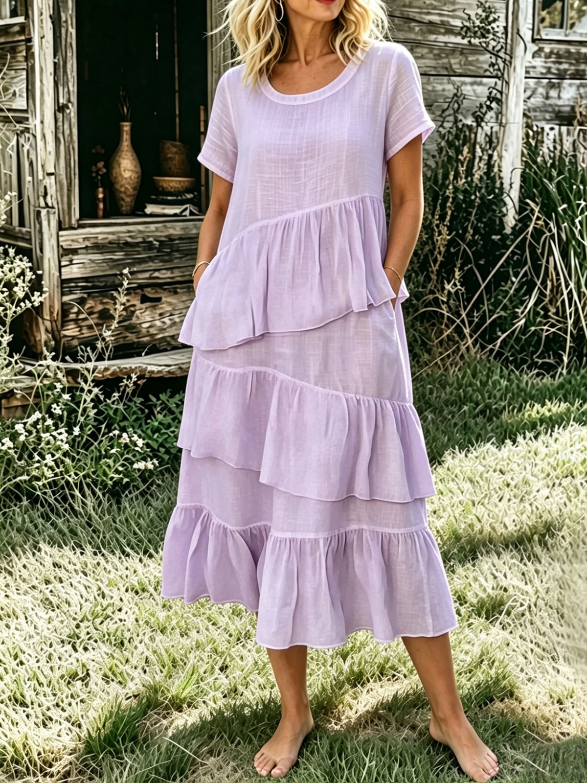 Women's Casual Flowy Ruffled Pocket Dress