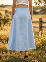 Women's Solid Pleated A-Line Cotton Maxi Skirt with Pockets