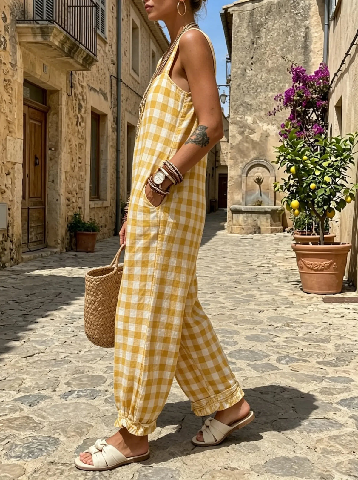 Sunny Picnic Gingham Relaxed Jumpsuit