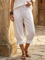 Women's Linen Lace-Hem Capri Pants