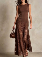 Elegant Sleeveless Slim-fit Dress With Embroidered Lace Paneling