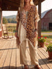 Vintage Art Comfortable Summer Fabrics Color Block Leopard Print Chiffon Shirt