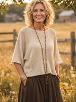 Women's Solid Dolman Sleeve Loose Knit Cotton Blouse