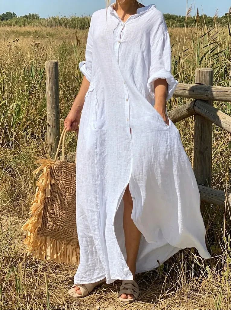 Pure Canvas Oversized Linen Shirt Dress