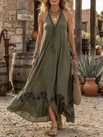 Desert Oasis Embroidered Halter Maxi Dress