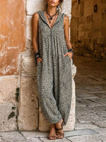 Women's Leopard Print Hooded Harem Jumpsuit