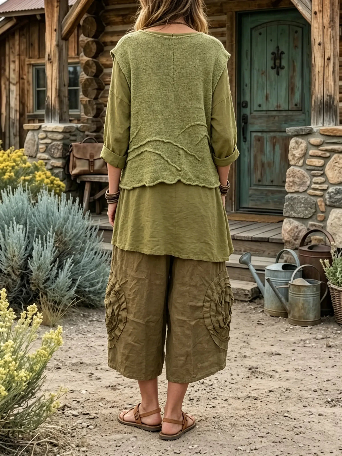Women's Solid Vest Three Quarter Sleeve Tunic Linen Cropped Pants 3 Piece Outfit