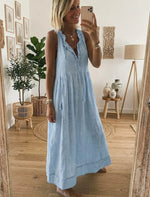 Serene Sky Blue Sleeveless Tiered Maxi Dress