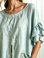 Women Solid Ruffle Batwing Sleeve Loose Blouse