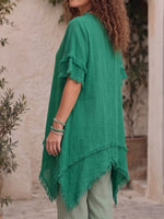Vintage Art Comfortable Summer Fabrics Asymmetrical Cotton-Linen Blend Shirt