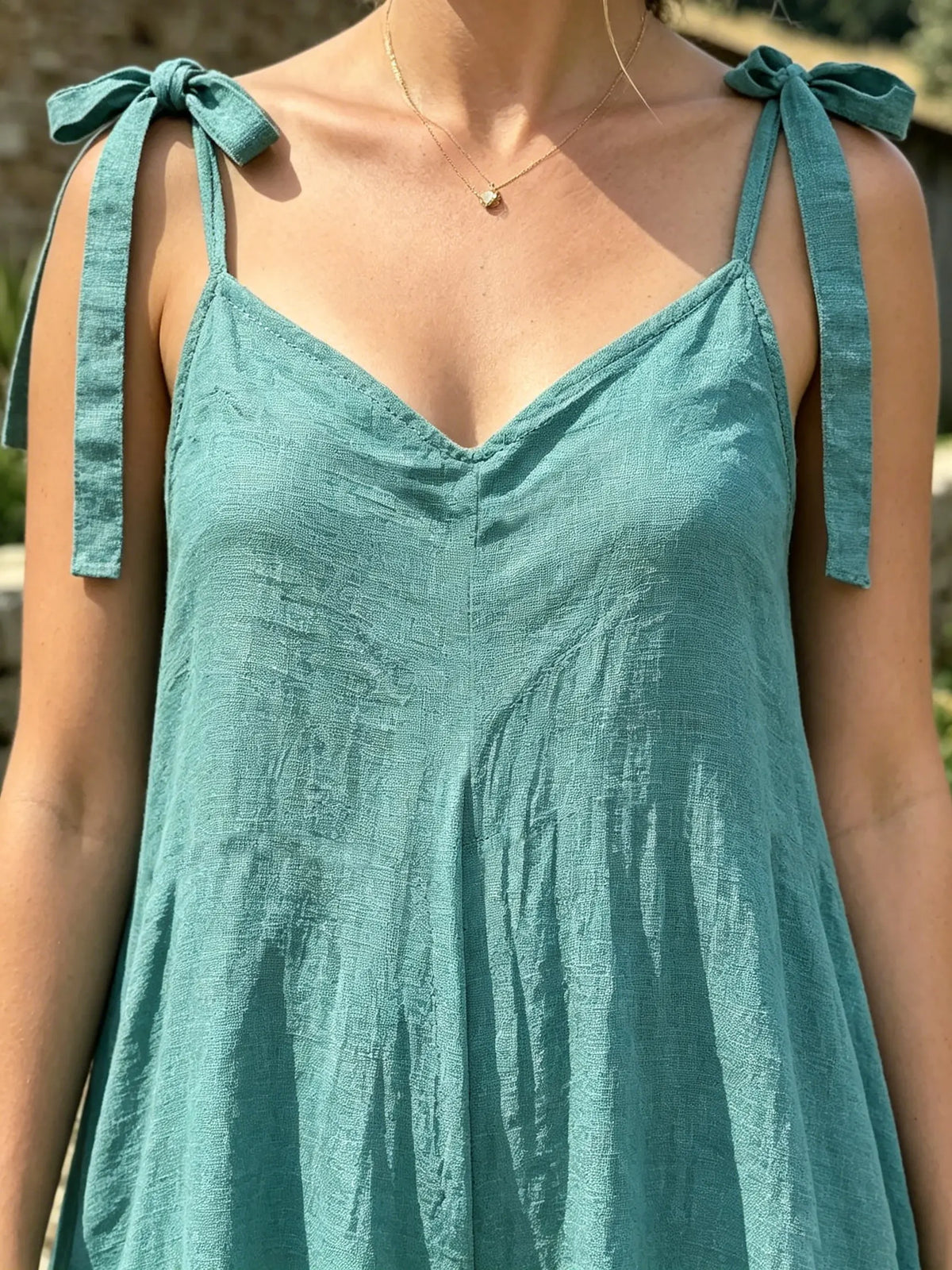 Women's Solid Tie Strap V Neck Irregular Wide Leg Cami Jumpsuit