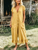 Women’s Summer Cotton And Linen Casual Short Sleeve Cotton And Linen Pocket Jumpsuit