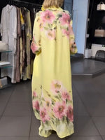 Loose-fit Casual Floral Print Linen-cotton Long Shirt And Trousers Two-piece Set
