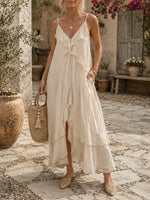 Women Solid Ruffle Tiered Slip Maxi Dress