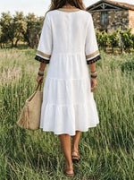 Desert Oasis Embroidered Tiered Midi Dress