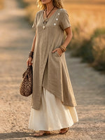 Women's Asymmetrical Button-Detail Tunic Dress