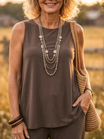 Women's Solid Round Neck Sleeveless Cotton Tank Top